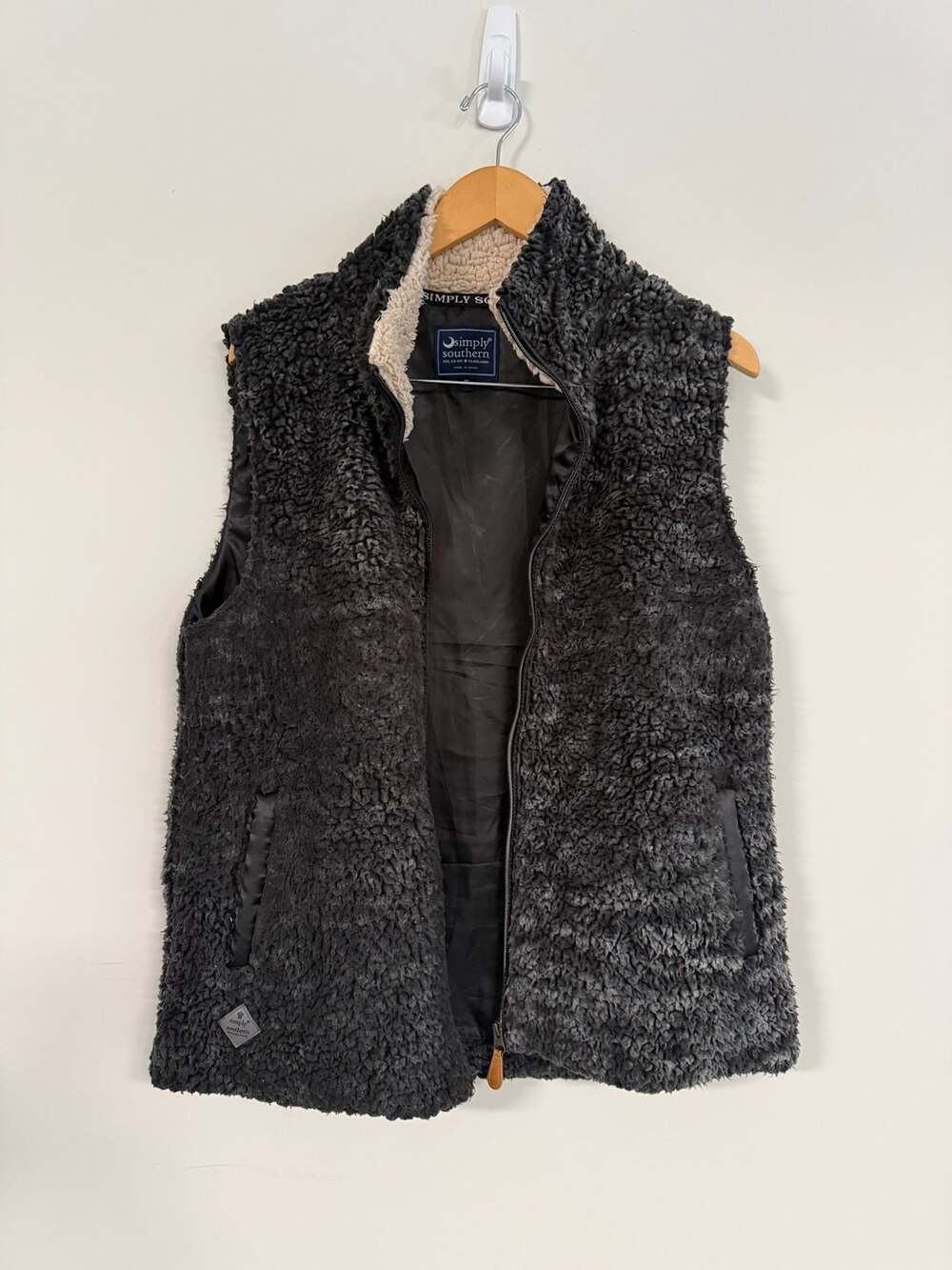 Simply Southern Sherpa Vest Charcoal Grey Women's Size XL
